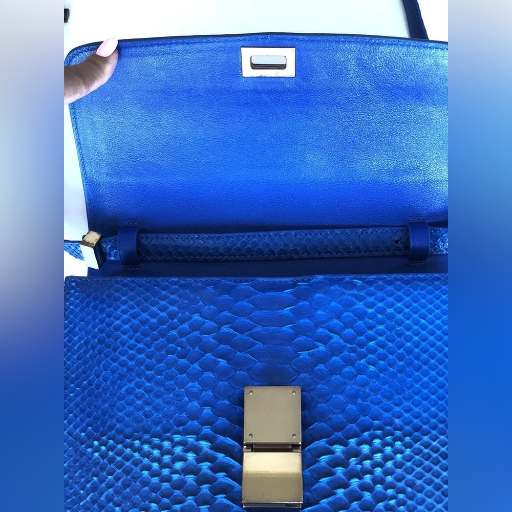 Celine Python Royal Blue Box Ghw Medium Flap Hand… - image 8